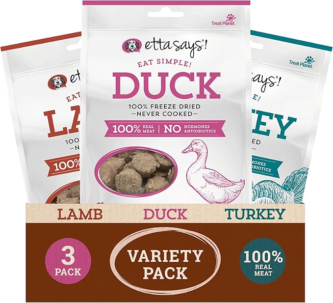 etta says! Eat Simple Freeze-Dried Dog Treats - 100% Natural Variety Pack - Duck, Turkey, and Lamb Protein - Made in USA (2.5 oz Pack of 3)
