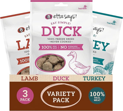 etta says! Eat Simple Freeze-Dried Dog Treats - 100% Natural Variety Pack - Duck, Turkey, and Lamb Protein - Made in USA (2.5 oz Pack of 3)