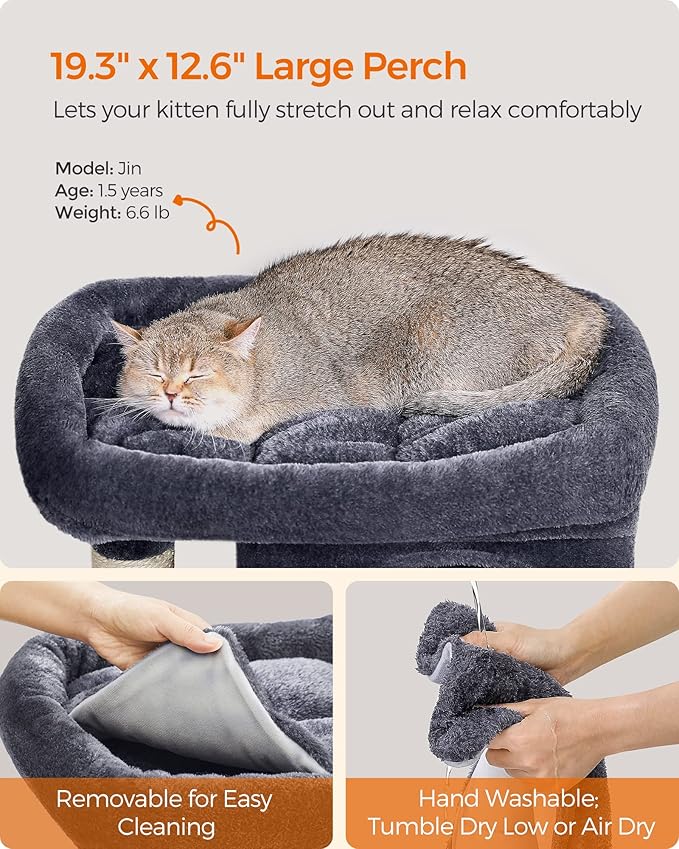 Feandrea Cat Tree, 29.1-Inch Cat Tower, M, Cat Condo for Medium Cats up to 11 lb, Large Cat Perch, 2 Cat Caves, Scratching Post, Smoky Gray UPCT612G01