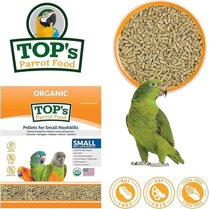 TOP's Parrot Food Bird Pellets for Small Hookbills - Non-GMO, Peanut Soy & Corn Free, USDA Organic Certified (4lbs)