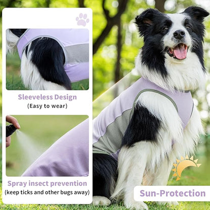 Dog Shirt, Lightweight Breathable Dog Cooling Vest Sun Protection Pet T-Shirts Quick Dry Soft Stretchy Reflective Label Pet Clothes - Small Medium Large Dogs (Lilac Ether 1PC, Medium)