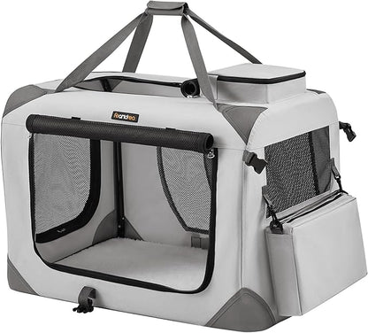 Feandrea 28 Inches Collapsible Soft Dog Crate, Portable Travel Dog Crate for Indoor and Outdoor Use, Dog Carrier Kennel with Safety Zippers, for Living Room, Car, Travelling, Smoke Gray UPDC070G02