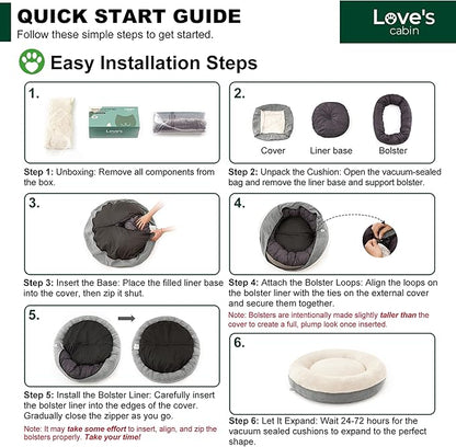 Love's cabin Round Donut Cat and Dog Cushion Bed, 25in Pet Bed for Small or Medium Dogs, Anti-Slip & Water-Resistant Bottom, Soft Durable Fabric Pet Beds, Washable Calming Cat & Dog Bed Grey