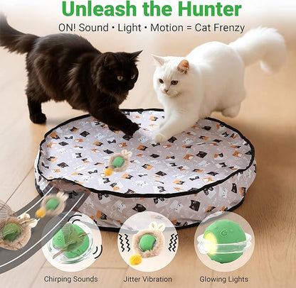 Interactive Cat Toys for Indoor Cats Fast Rolling Ball, Automatic Motion Activated Ball, Hide and Seek for Indoor Exercise Toys, Real Bird Squeaky for Kitten Exercise Kicker