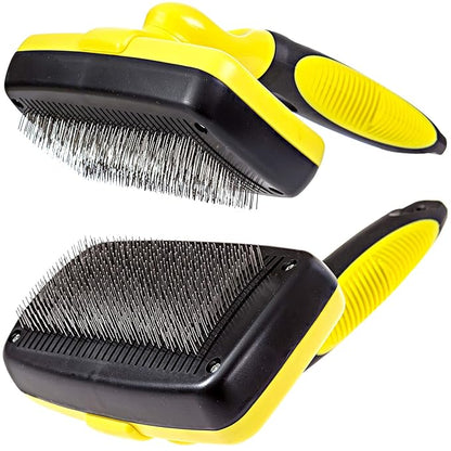 Slicker Dog Brush for Goldendoodles, Poodles & Dematting Pet Comb Value Kit - Easy Self Cleaning Slicker Brush for Grooming Dogs, Golden Doodle, Poodle, Cats - Detangle Comb Removes Matts