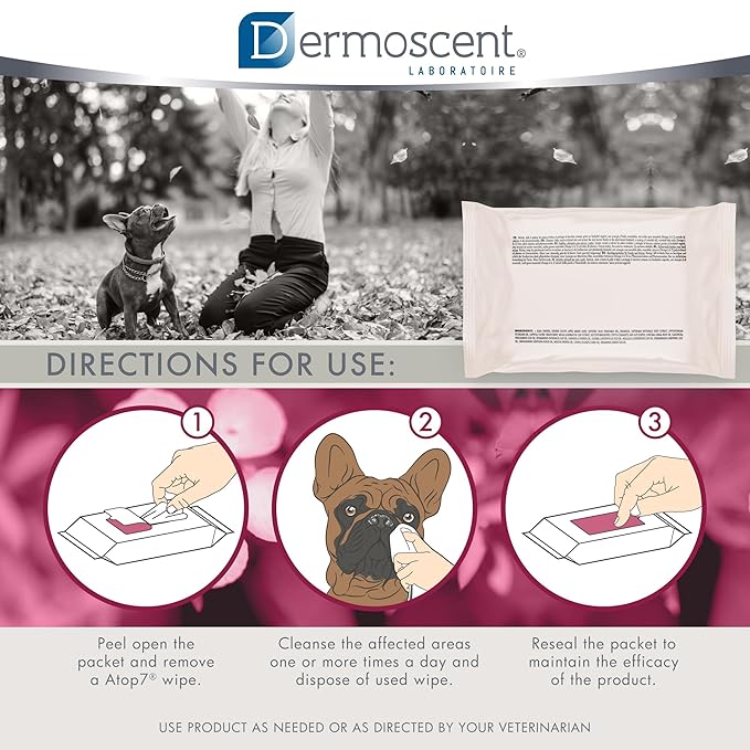 Dermoscent ATOP 7 Wipes for Dogs and Cats | Soothing Cleansing Care for Sensitive Skin | Travel-Friendly