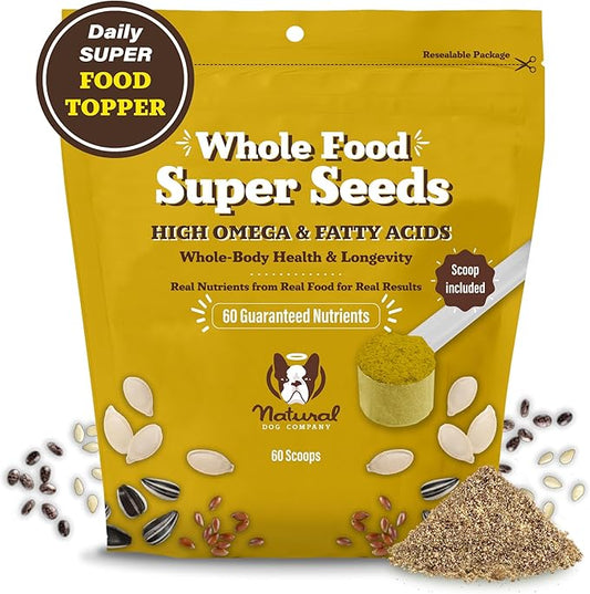 Natural Dog Company Super Seeds Dog Food Topper, Omega-Rich, Natural Dog Multivitamin, Superfood Dog Supplement, Dog Coat and Skin Health, Grain-Free Dog Supplement, Daily Dog Nutrition Boost, 8 Oz