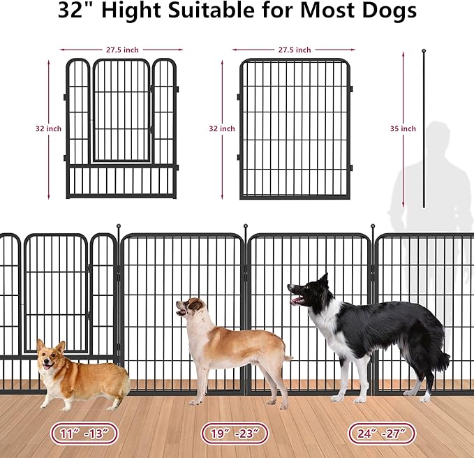 Dog Playpen 32 inch 10 Panels Portable Dog Fence Outdoor for Yard Indoor Dog Pen for Medium/Small Dogs, Large Pet Puppy Playpen Heavy Duty Pet Fence for RV Camping, Yard