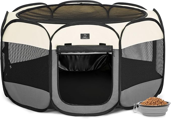 A4Pet Portable Dog Playpen, Pop Up Dog Playpen Indoor/Outdoor, Pet Playpen for Cats, Puppies - Removable Zipper & Collapsible Travel Bowl