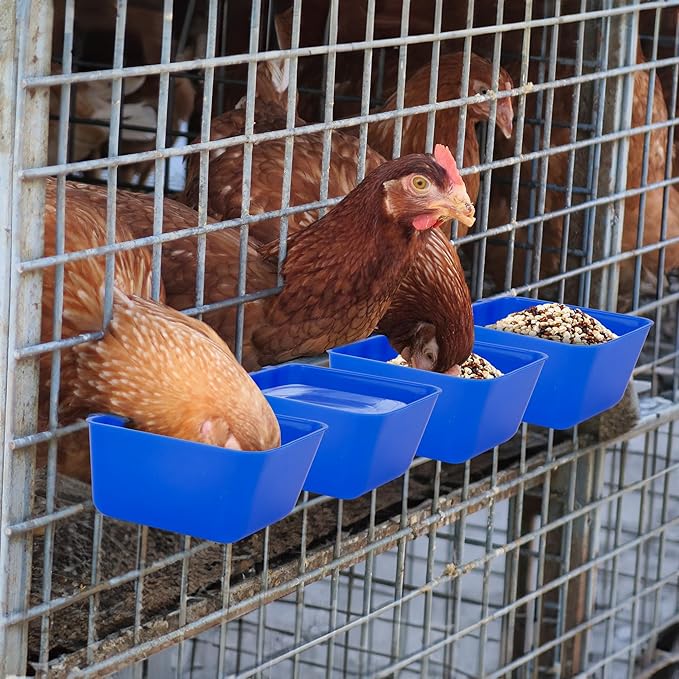40 Pcs Cage Cups Chicken Feeder Cups 16 oz Hanging Bird Food Water Cups Bunny Cage Feeding Bowl Dish for Pet Parrot Rooster Parakeet Gamefowl Poultry Pigeon Wire Cage(Blue)