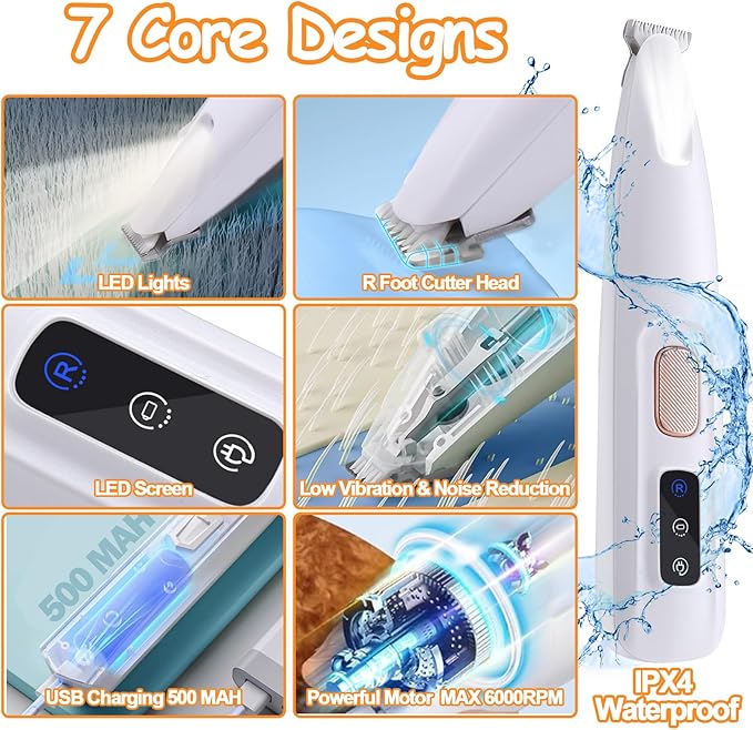 AIERSA Pet Micro Precision Trimmer, Dog Paw Trimmer with LED Light,Quiet Pet Hair Trimmer,Waterproof Pet Shaver for Grooming,Electric Paw Clippers for Large/Small Dogs and Cats