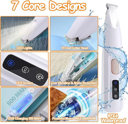 AIERSA Pet Micro Precision Trimmer, Dog Paw Trimmer with LED Light,Quiet Pet Hair Trimmer,Waterproof Pet Shaver for Grooming,Electric Paw Clippers for Large/Small Dogs and Cats