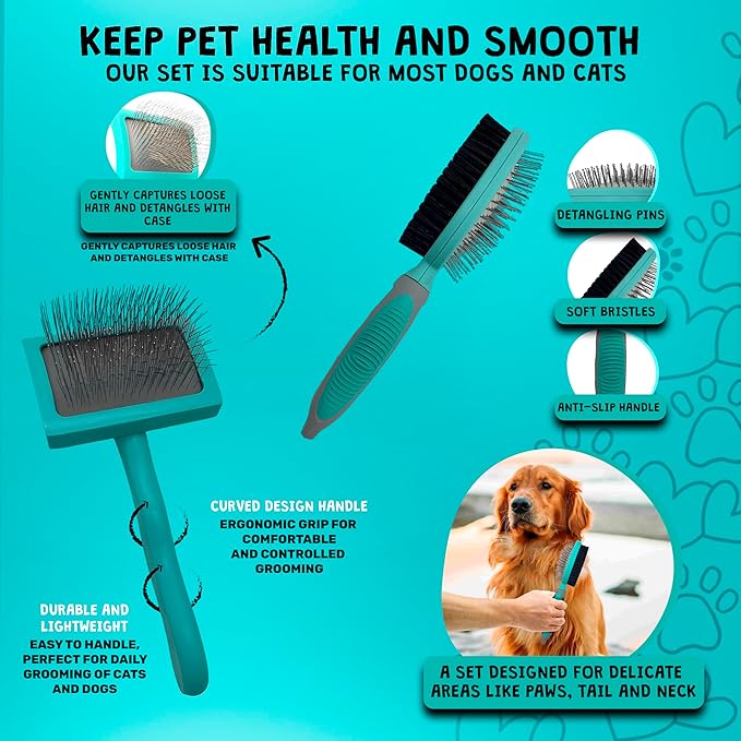 Dog Slicker Brush For Grooming Pet Hair, Best Brushes For Golden & Poodle, Skin Friendly Deshedding Grooming Tool For Dogs, Long Short Haired Brushes For Dogs & Cats, Pet Double Sided Pin Brush