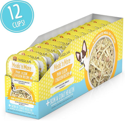 Weruva Meals 'n More Natural Wet Dog Food, Paw Lickin Chicken Plus Skin & Coat Health, 3.5oz Cup (Pack of 12)