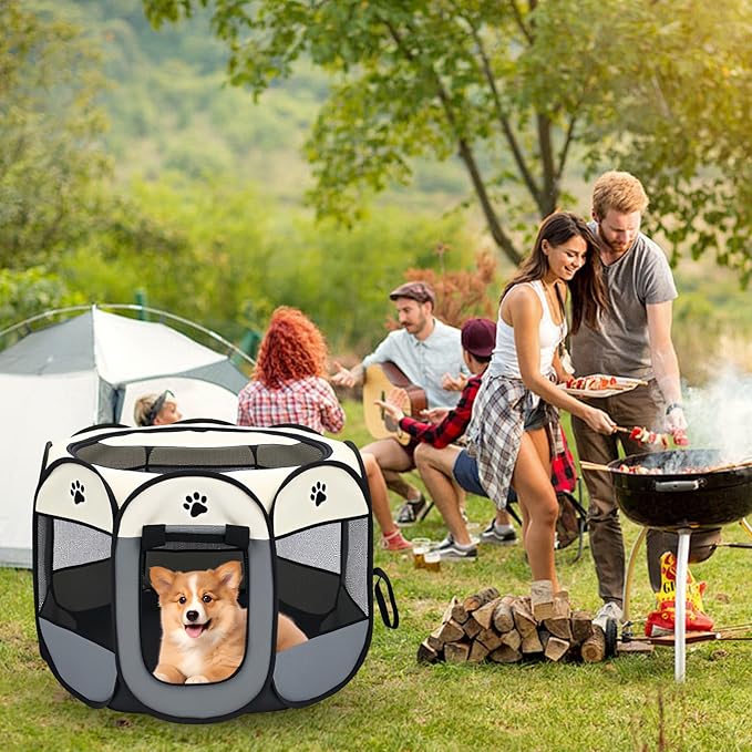 Dog Play Pen Portable Cat House Easy Assemble Pet Indoor/Outdoor Security Cage Red-M