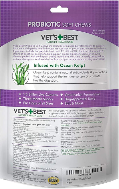 Vet's Best Probiotic Soft Chews Dog Supplement - Supports Dog Digestive Health - Promotes a Healthy Gut - 30 day supply
