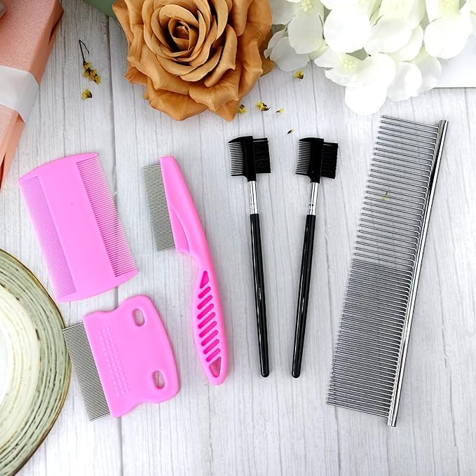 6Pcs Pet Combs for Remove Knots, Fluff and Dirt Dog Eye Comb for Removing Eye Mucus and Crust Dog Flea Fine Combs for Grooming Matting(Pink)