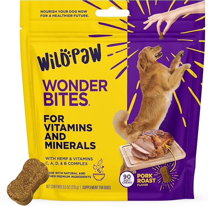 WildPaw WonderBites for Vitamins & Minerals - Essential Probiotic Supplement for Dog Care - Soft Chew Dog Multivitamin - Supports Digestive Health, Immune Health & Joint Health - 90 Soft Chews