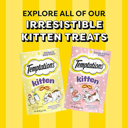 Temptations Kitten Crunchy and Soft Cat Treats Chicken and Dairy Flavor, 6.3 oz. Pouch, (Pack of 10)