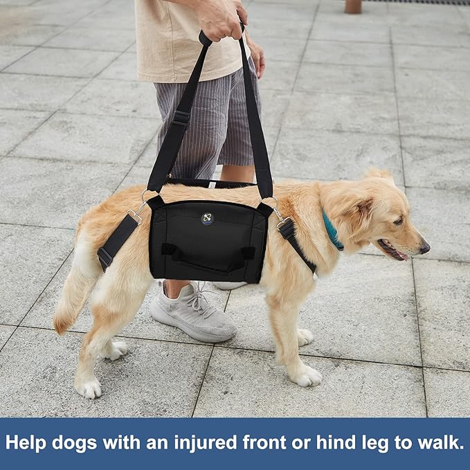 Dog Carry Sling, Emergency Backpack Pet Legs Support & Rehabilitation Dog Lift Harness for Nail Trimming, Dog Carrier for Senior Dogs Joint Injuries, Arthritis, Up and Down Stairs(L, Black)