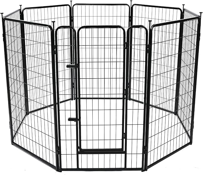 Amazon Basics Dog Playpen, 8 Panels Metal Fence with Door, Foldable for Indoor and Outdoor Use, Suitable for Small to Medium Sized Dogs, 42 Inch Height, Black