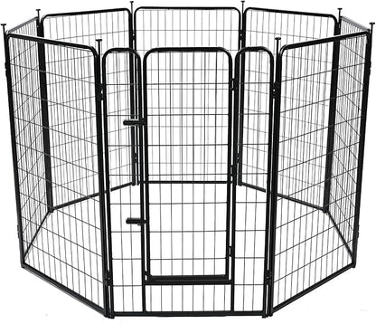 Amazon Basics Dog Playpen, 8 Panels Metal Fence with Door, Foldable for Indoor and Outdoor Use, Suitable for Small to Medium Sized Dogs, 42 Inch Height, Black