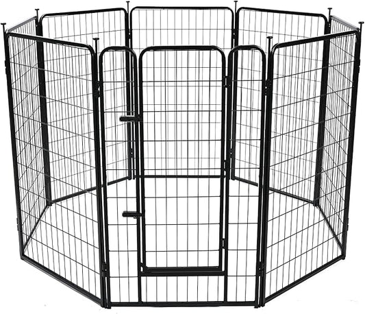 Amazon Basics Dog Playpen, 8 Panels Metal Fence with Door, Foldable for Indoor and Outdoor Use, Suitable for Small to Medium Sized Dogs, 42 Inch Height, Black