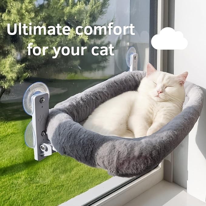 Cat Window Perch with Washable Cushion & Strong Suction – Stable & Cozy Cat Hammock for Window (Holds up to 40 lbs) – Durable Window Bed for Indoor Cats