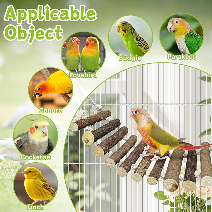 BNOSDM Wooden Bird Rope Ladders 2 Pcs Birds Ladder Bridge Toy Parrot Cage Ladder Parakeet Swing Suit for Budgie, Lovebird, Conure, Cockatoo, Finch