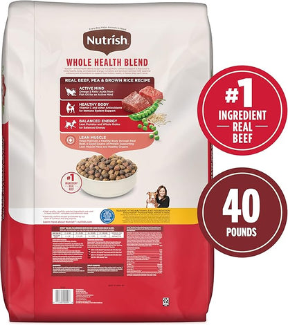 Nutrish Dry Dog Food, Real Beef, Pea & Brown Rice Recipe Whole Health Blend for Adult Dogs, 40 lb. Bag, Packaging May Vary (Rachael Ray)