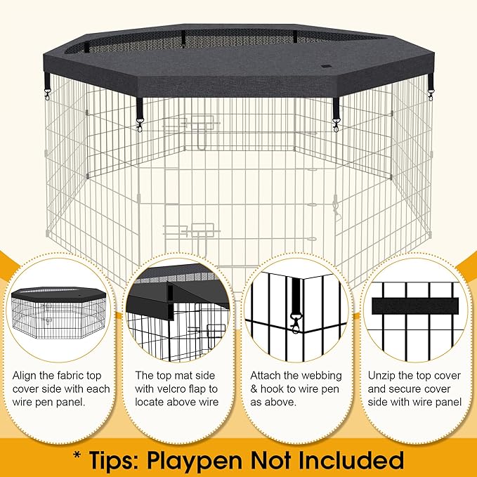 Dog Pen Pet Playpen Dog Fence Cover Indoor Foldable Metal Wire Exercise Puppy Play Yard Pet Enclosure Cover Outdoor (Only Top Cover, Playpen Not Included)