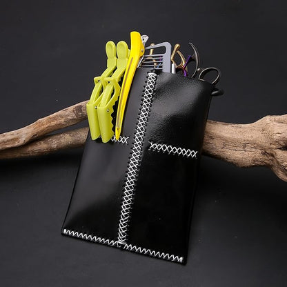 Dog Grooming Scissors Storage Bag: Hand-stitched, Show-quality Head Layer Calf Leather, Holds 5 Pairs of Dog Grooming Scissors Black