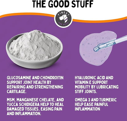 Joint Repair Hip and Joint Chews for Dogs - Finest for Pets Glucosamine, Chondroitin, MSM, Omega 3 & Turmeric for Dog Joint Support, Mobility & Pain Relief - (120 Chicken Flavored Chews, Made in USA)