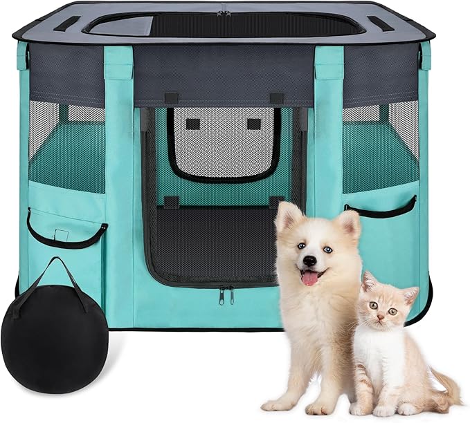 Portable Pet Playpen - Foldable Dog Playpen Indoor - Dog Kennel Indoor Cat Tent Puppy Playpen for Indoors, Water-Resistant+Uv Shade Cover, Pet Playpen with Free Carring Bag (A-Small)