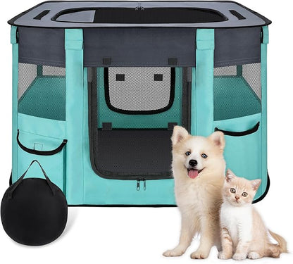 Portable Pet Playpen - Foldable Dog Playpen Indoor - Dog Kennel Indoor Cat Tent Puppy Playpen for Indoors, Water-Resistant+Uv Shade Cover, Pet Playpen with Free Carring Bag (A-Small)