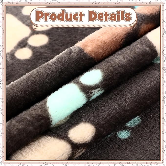 Tegeme 12 Pieces Pet Blanket Soft Fleece Dog Fluffy Doggie Warm Felt Throw Spring Cute Paw Print Puppy Kitten Sleep Mat Bed Covers for Cat(30 x 20 Inch,Dark Gray, White, Camel)