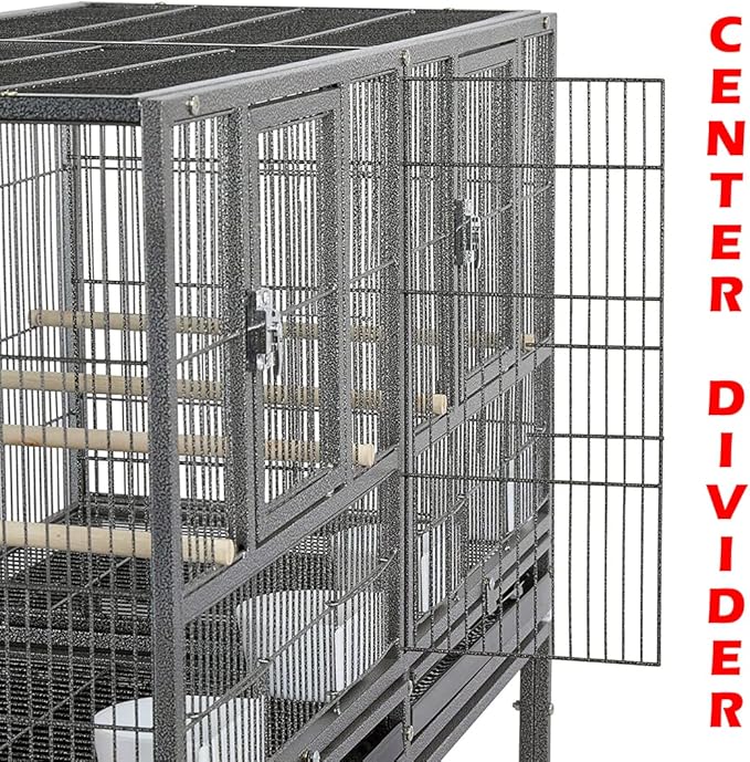 Single Stackable Center Divided Breeder Breeding Bird Flight Double Rolling Cage for Aviaries Canaries Cockatiels Finches Budgies Small Parrots (Without Stand)