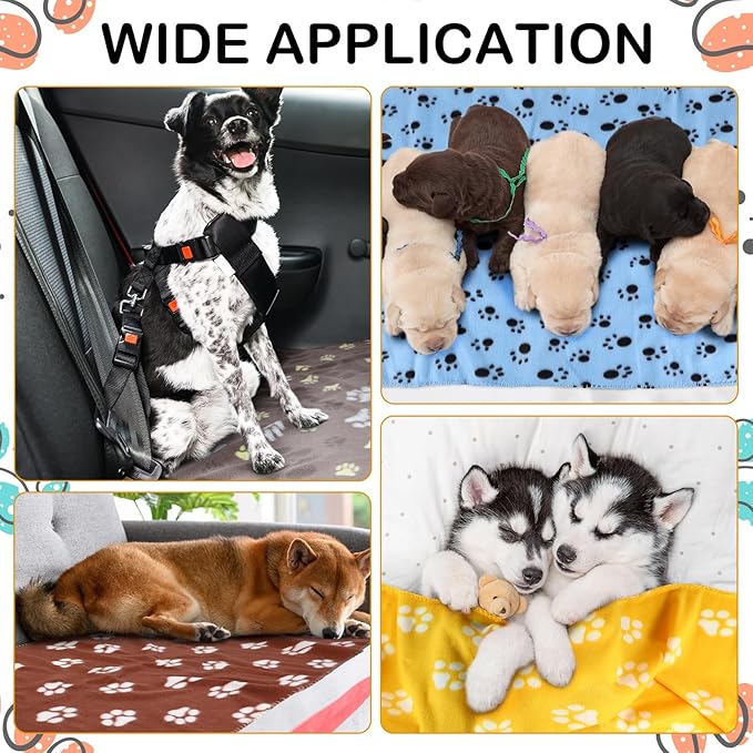 Tegeme 12 Pieces Fleece Blankets for Pets Dog Puppy Paw Print Cat Bedding Cover Blanket for Small Animals Pig Cage Liner Sleep Mat Pad Kitten Soft Warm(Cute Style,12 x 12 Inches)
