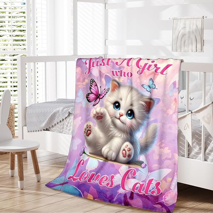 Pink Cat Design Flannel Blanket for Kids Teens Adults, Throw Gifts for Girls Women Animal Lovers, 60x80 Inch Soft Cozy Cute Cat Blanket for Sofa Couch Bed, Daughter Mom Gift Idea for Birthday