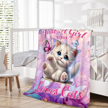 Pink Cat Design Flannel Blanket for Kids Teens Adults, Throw Gifts for Girls Women Animal Lovers, 60x80 Inch Soft Cozy Cute Cat Blanket for Sofa Couch Bed, Daughter Mom Gift Idea for Birthday