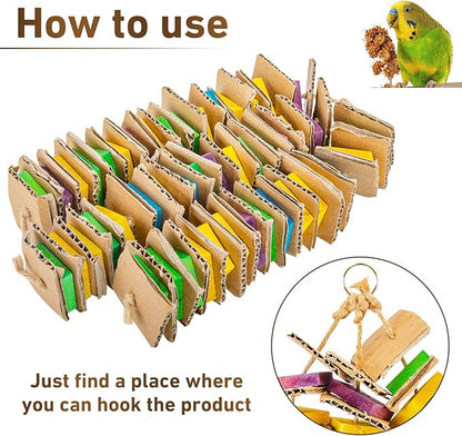 MYFAMIREA Parrot Toys for Medium Birds, Parrot Chewing Cardboard Toys Natural Wooden Macaws Cage Chewing Gifts for African Greys, Cockatoos, Macaws, Small and Medium Birds