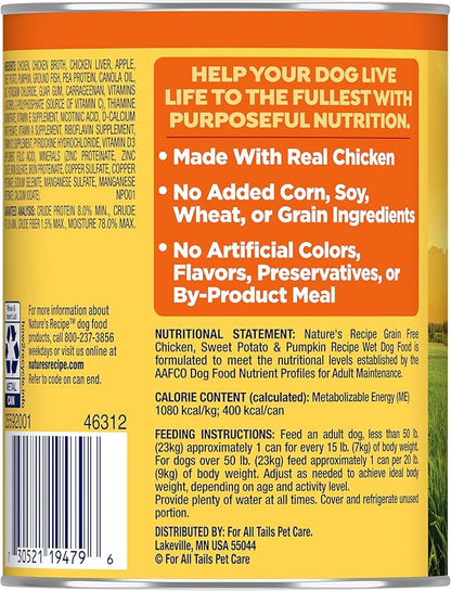 Nature's Recipe Grain Free Wet Dog Food Chicken, Sweet Potato, and Pumpkin Recipe, 13 oz. Can (Pack of 12)