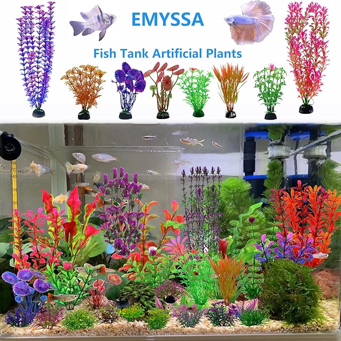 20 Pack Aquarium Plants, Fish Tank Decoration Colorful Artificial Fish Tank Decor Plants Aquarium Decorations for Household and Office Aquarium Simulation, Small to Large and Tall