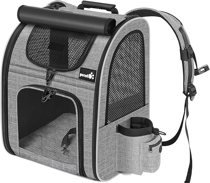 Pecute Cat Backpack with Shade Cover,Dog Backpack with Breathable Mesh for Small Dogs, Small to Medium Cats, Pet Backpack Carrier with Multi-Pockets, Great for Travel Hiking Camping