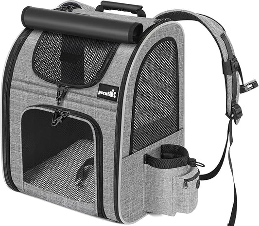 Pecute Cat Backpack with Shade Cover,Dog Backpack with Breathable Mesh for Small Dogs, Small to Medium Cats, Pet Backpack Carrier with Multi-Pockets, Great for Travel Hiking Camping