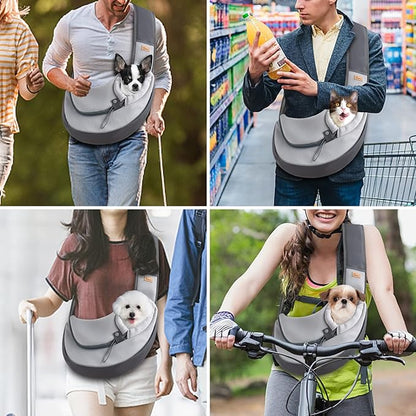 Cuby Pet Sling Carrier for Small Dogs Cats,Drawstring & Zipper & Special Security Hook Triple Designs for Pets' Securty,Breathable Mesh Travel Cat Carrier Bag with Adjustable Shoulder Strap (S Grey)