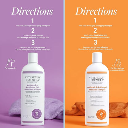 Veterinary Formula Clinical Care Antiparasitic & Antiseborrheic Medicated Dog Shampoo & Clinical Care Antiseptic and Antifungal Medicated Shampoo for Dogs & Cats