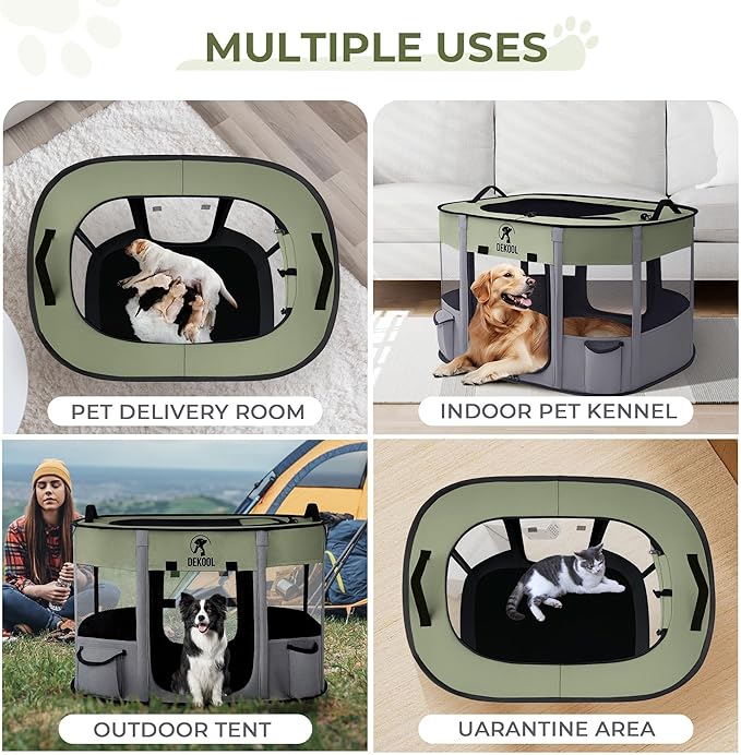 Foldable Pet Dog Playpen, Portable Dog Crate for Puppies, Cat, Rabbit, Chicks, Puppy Play Pen for Indoors, Kennel Tent Crate for Indoor Outdoor Travel Camping Use with Carrying Case (Green, M)