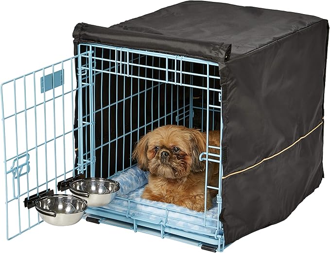 MidWest Homes for Pets iCrate Dog Crate Starter Kit | 24-Inch Dog Crate Kit Ideal for Small Dog Breeds (Weighing 13-25 Pounds) || Includes Dog Crate, Pet Bed, 2 Dog Bowls & Dog Crate Cover (Blue)