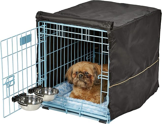 MidWest Homes for Pets iCrate Dog Crate Starter Kit | 24-Inch Dog Crate Kit Ideal for Small Dog Breeds (Weighing 13-25 Pounds) || Includes Dog Crate, Pet Bed, 2 Dog Bowls & Dog Crate Cover (Blue)